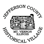 A black and white image of the jefferson county historical village logo.