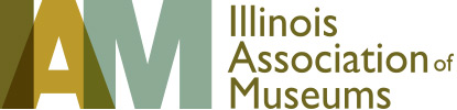 A green and white logo for the illinois association of museums.